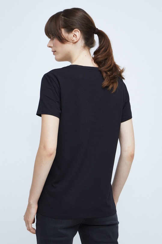 Odzież T-shirt bawełniany damski gładki z domieszką elastanu czarny RW22.TSD060 czarny