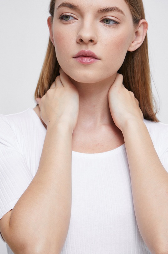 T-shirt damski prążkowany biały gładkie biały RW22.TSD080