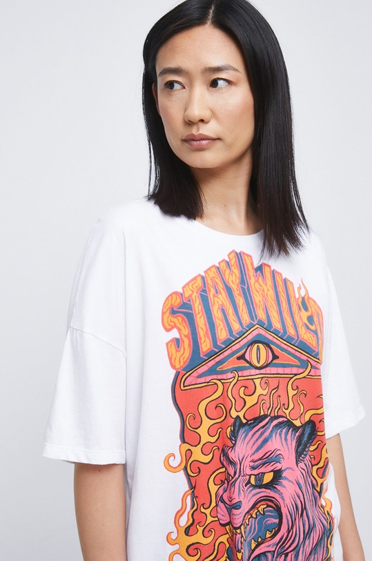 T-shirt bawełniany z nadrukiem biały biały RW22.TSD208