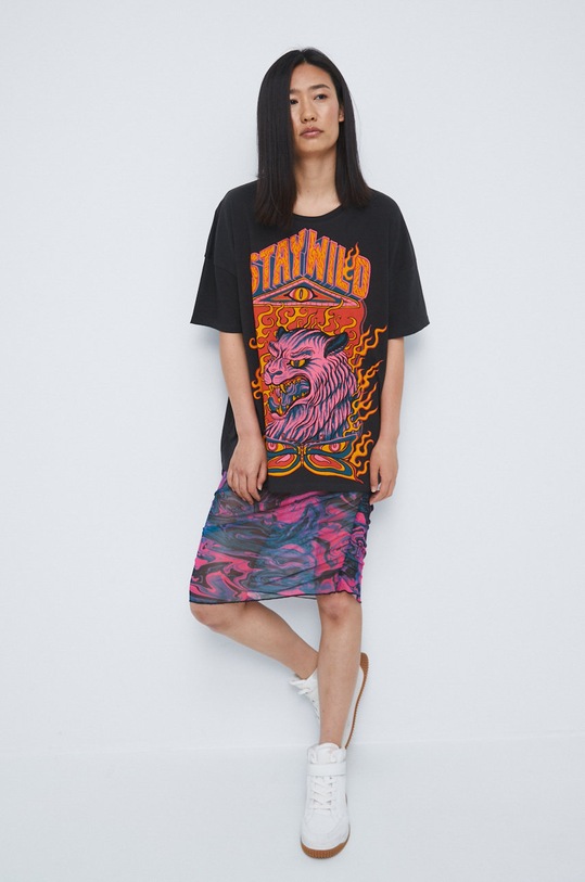 T-shirt bawełniany z nadrukiem szary okrągły szary RW22.TSD208