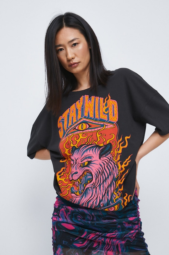 T-shirt bawełniany z nadrukiem szary RW22.TSD208 szary RW22