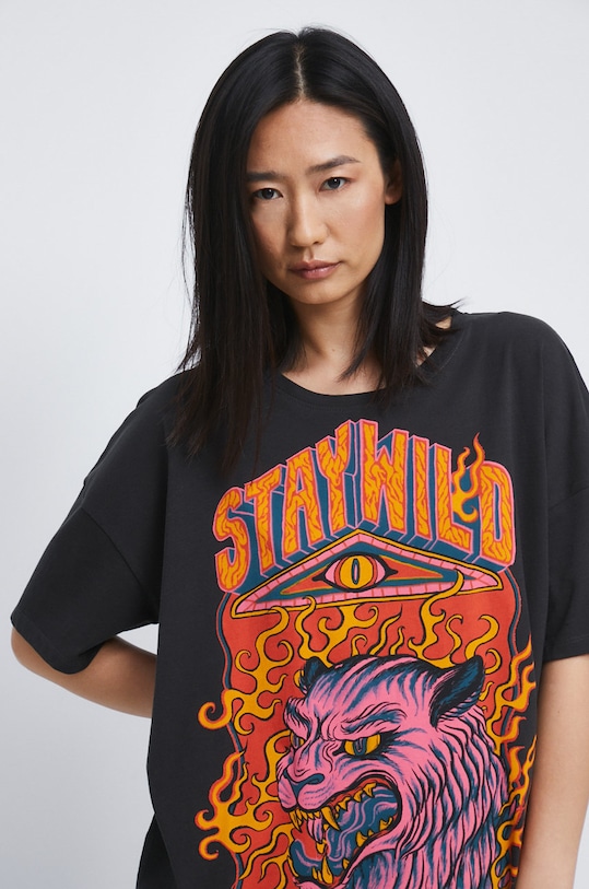 T-shirt bawełniany z nadrukiem szary szary RW22.TSD208