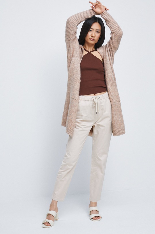 Top bawełniany damski gładki z domieszką elastanu brązowy RW22.TSD214 brązowy RW22