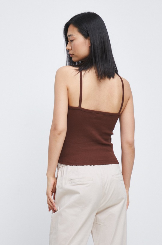 Odzież Top bawełniany damski gładki z domieszką elastanu brązowy RW22.TSD214 brązowy