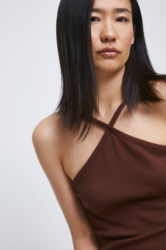 Top bawełniany damski gładki z domieszką elastanu brązowy brązowy RW22.TSD214