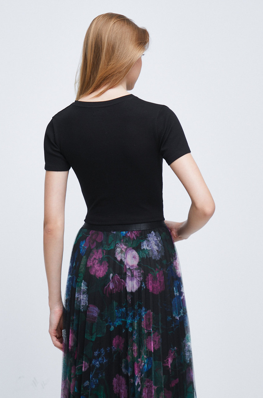 Odzież T-shirt bawełniany damski prążkowany z domieszką elastanu czarny RW22.TSD300 czarny