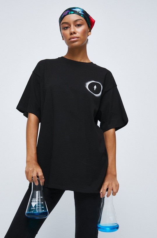 T-shirt bawełniany z kolekcji Science czarny okrągły czarny RW22.TSD351