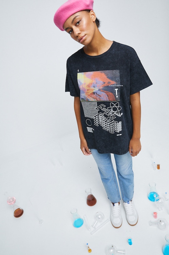 T-shirt bawełniany z kolekcji Science czarny okrągły czarny RW22.TSD352