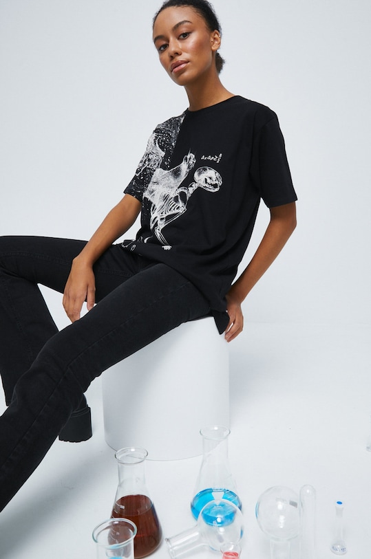 T-shirt bawełniany z kolekcji Science czarny okrągły czarny RW22.TSD354