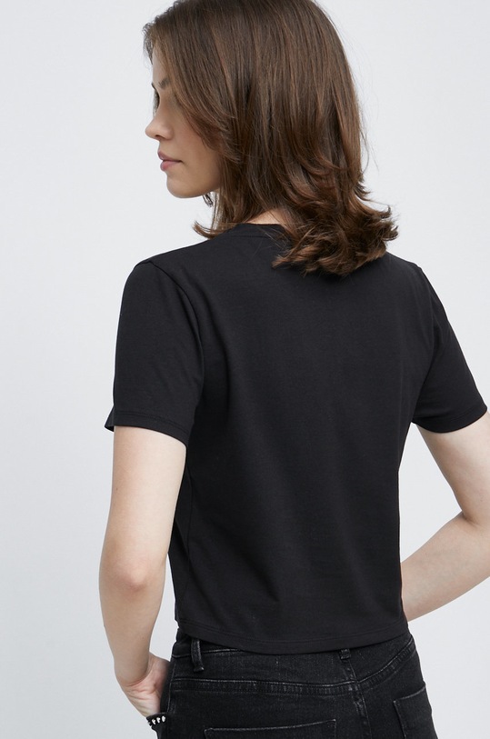 Odzież T-shirt bawełniany damski z ozdobnym haftem z domieszką elastanu czarny RW22.TSD504 czarny