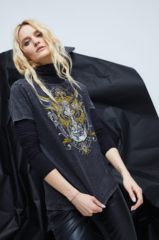 T-shirt bawełniany damski by Rafał Wechterowicz kolor czarny czarny RW22.TSD754