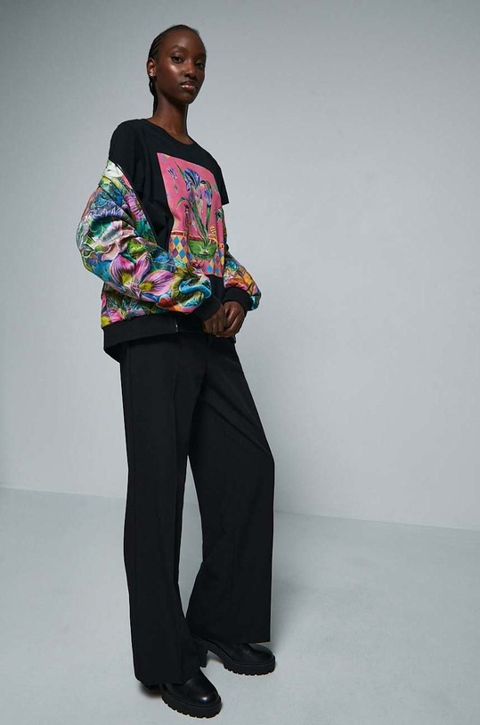 T-shirt bawełniany damski z nadrukiem z domieszką elastanu by Olaf Hajek kolor czarny czarny RW22.TSD956