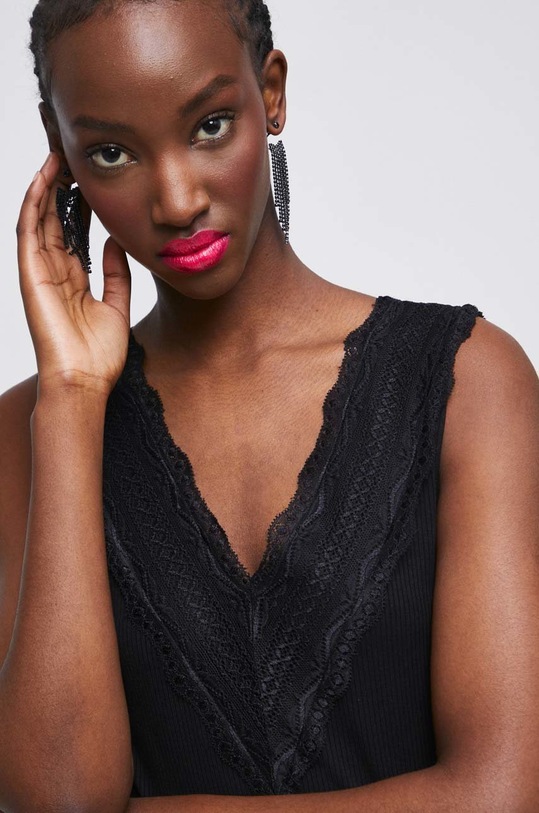 Top damski prążkowany kolor czarny czarny RW22.TSDA08