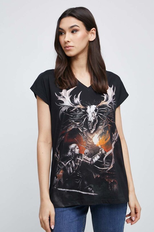 T-shirt bawełniany damski z kolekcji The Witcher x Medicine kolor czarny czarny RW22.TSDB50