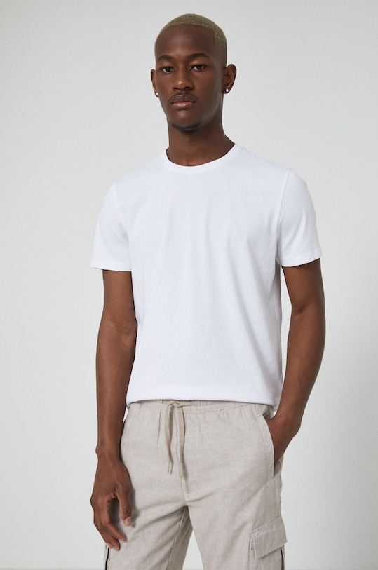 T-shirt bawełniany męski gładki z domieszką elastanu biały RW22.TSM031 biały RW22