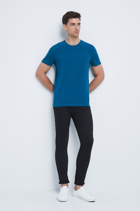 T-shirt bawełniany męski gładki z domieszką elastanu turkusowy RW22.TSM031 turkusowy RW22