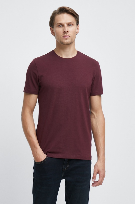 T-shirt bawełniany gładki z domieszką elastanu bordowy gładkie bordowy RW22.TSM052