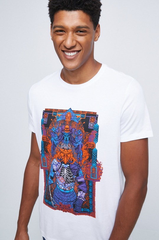T-shirt bawełniany z nadrukiem biały okrągły biały RW22.TSM306