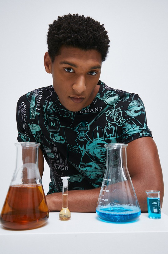 T-shirt bawełniany z kolekcji Science czarny okrągły czarny RW22.TSM355