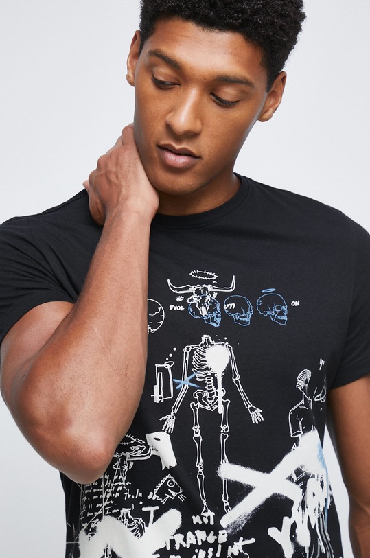 T-shirt bawełniany z nadrukiem czarny czarny RW22.TSM405
