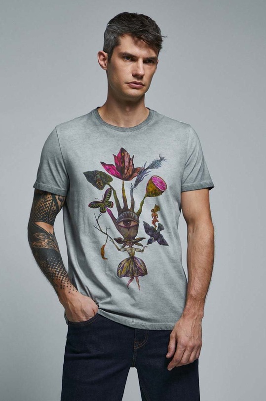 T-shirt bawełniany męski by Olaf Hajek kolor szary szary RW22.TSM953