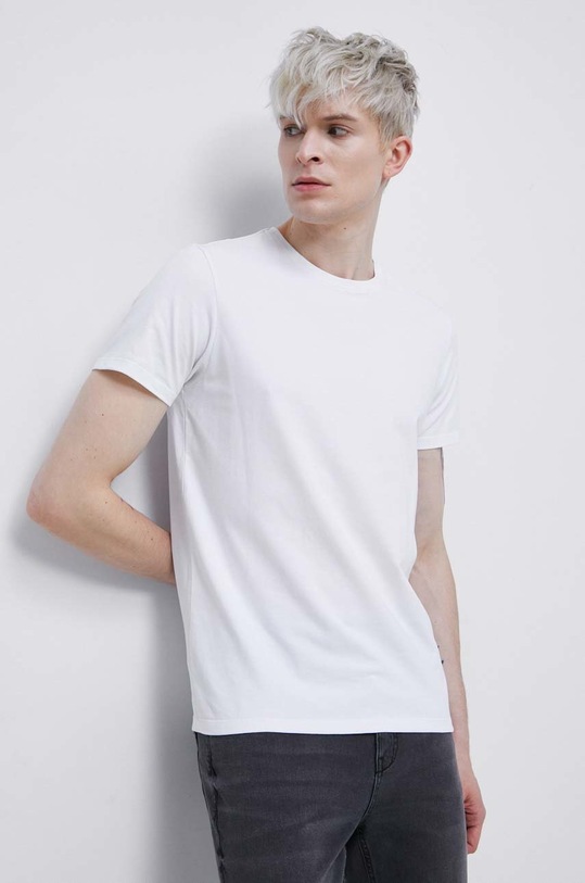T-shirt bawełniany męski gładki z domieszką elastanu kolor biały gładkie biały RW22.TSMB01