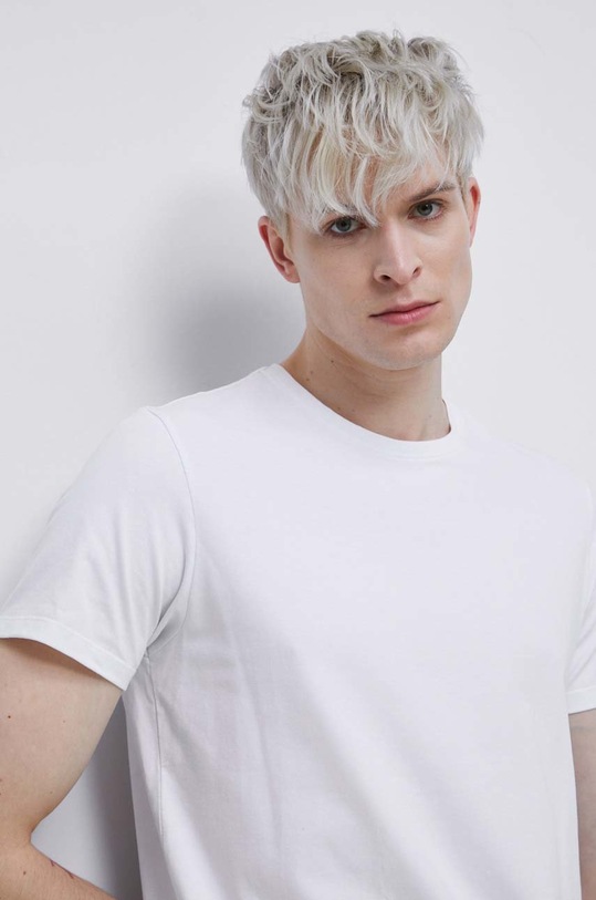 T-shirt bawełniany męski gładki z domieszką elastanu kolor biały biały RW22.TSMB01