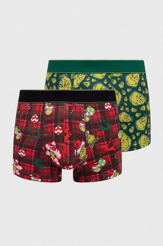 Bokserki bawełniane męskie z domieszką elastanu świąteczne Grinch (2-pack) kolor multicolor dzianina multicolor RW23.BIMA50