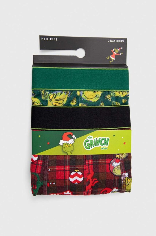 Bokserki bawełniane męskie z domieszką elastanu świąteczne Grinch (2-pack) kolor multicolor RW23.BIMA50