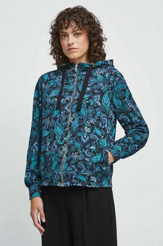 Bluza bawełniana damska w kwiaty kolor wzorzyste turkusowy RW23.BLD040