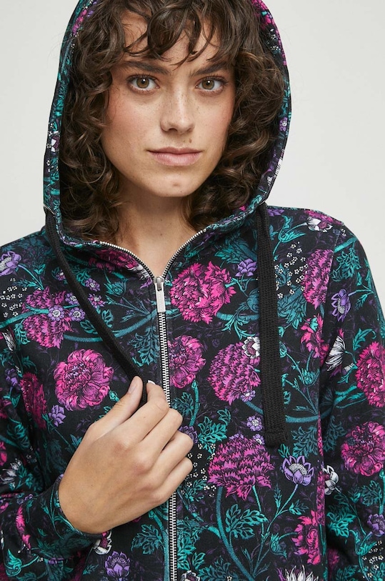 Bluza bawełniana damska w kwiaty kolor czarny wzorzyste czarny RW23.BLD040