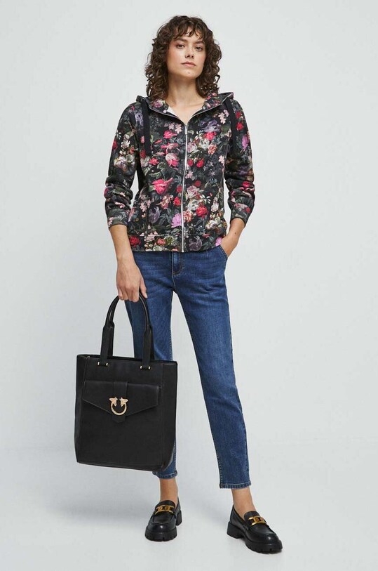 Bluza bawełniana damska w kwiaty kolor czarny wzorzyste czarny RW23.BLD040