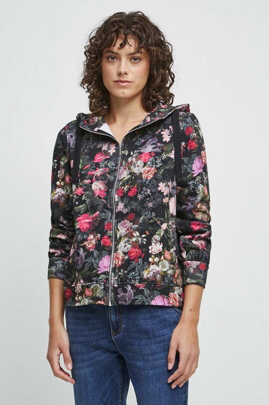 Bluza bawełniana damska w kwiaty kolor czarny RW23.BLD040 czarny RW23