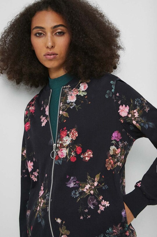 Bluza bawełniana damska w kwiaty kolor czarny czarny RW23.BLD301