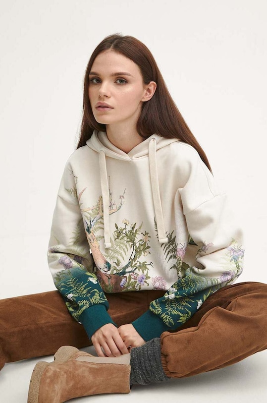 Bluza damska z nadrukiem kolor beżowy pozostałe beżowy RW23.BLD804