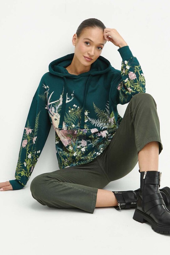 Bluza damska z nadrukiem kolor turkusowy pozostałe turkusowy RW23.BLD804