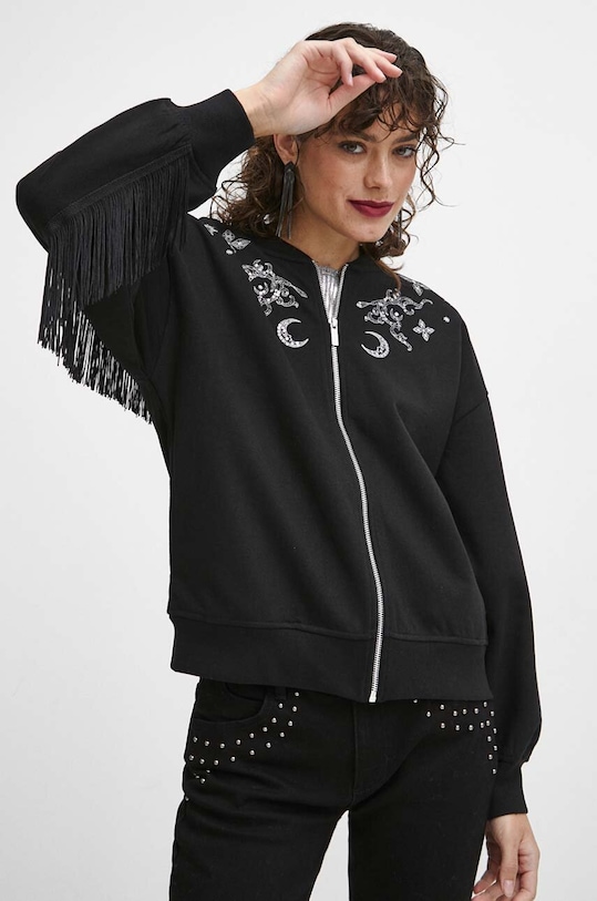 Bluza damska z aplikacją kolor czarny aplikacja czarny RW23.BLDA01