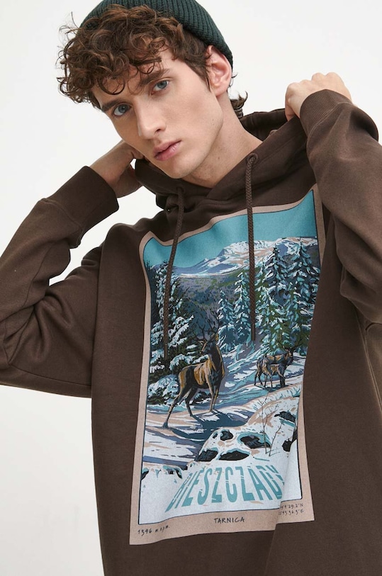 Mikina pánska hnedá farba s kapucňou hnedá RW23.BLM902