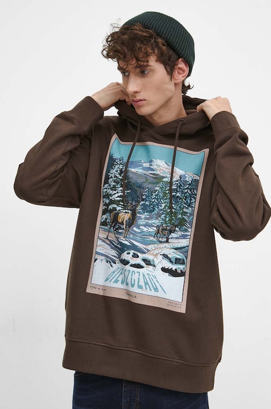 Mikina pánska hnedá farba hnedá RW23.BLM902