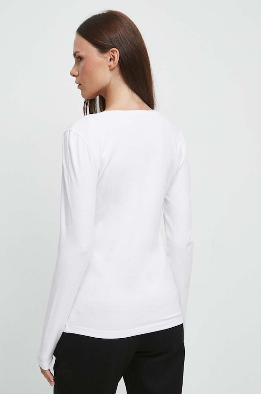 Odzież Longsleeve bawełniany damski gładki z domieszką elastanu kolor biały RW23.BUD040 biały