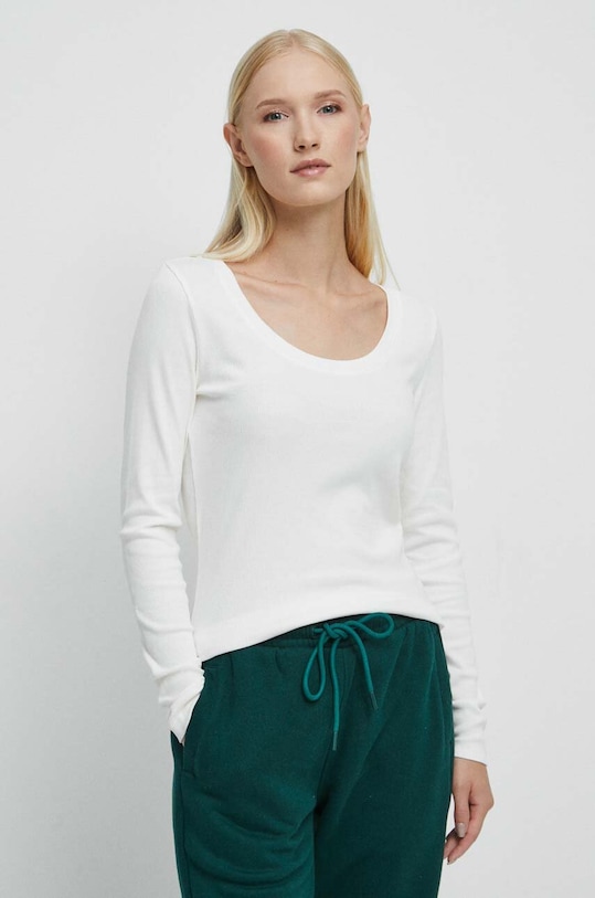 Longsleeve damski prążkowany kolor beżowy gładkie beżowy RW23.BUD051