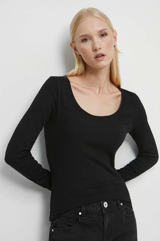 Longsleeve damski prążkowany kolor czarny gładkie czarny RW23.BUD051