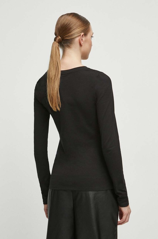 Odzież Longsleeve bawełniany damski gładki z domieszką elastanu kolor czarny RW23.BUD061 czarny