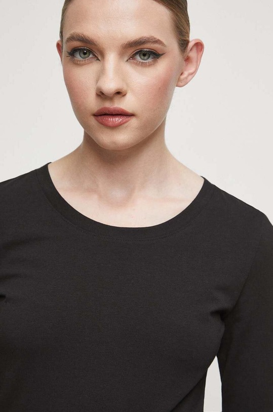 Longsleeve bawełniany damski gładki z domieszką elastanu kolor czarny czarny RW23.BUD061