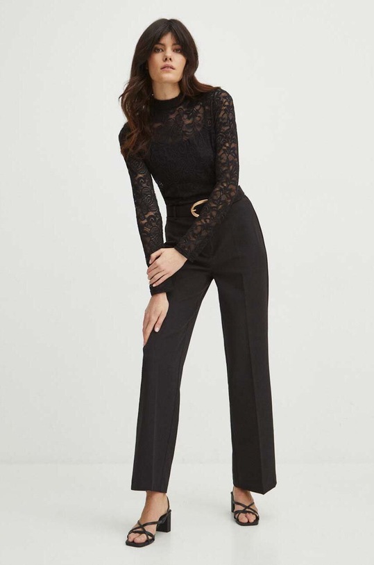 Longsleeve damski z koronkowego materiału kolor czarny RW23.BUDC00 czarny RW23