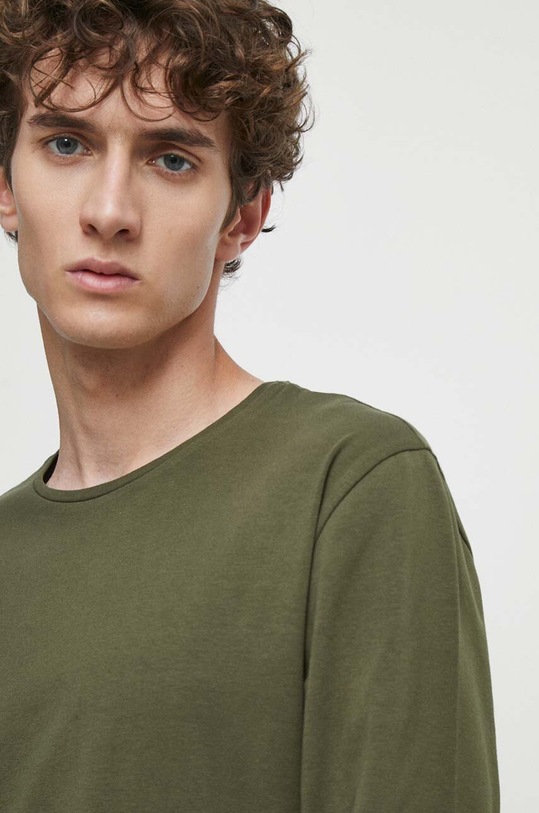 Longsleeve bawełniany męski gładki z domieszką elastanu kolor zielony zielony RW23.BUM030