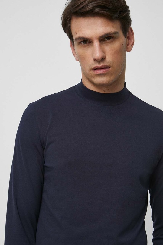 Longsleeve bawełniany męski gładki z domieszką elastanu kolor granatowy z elastanem granatowy RW23.BUM060