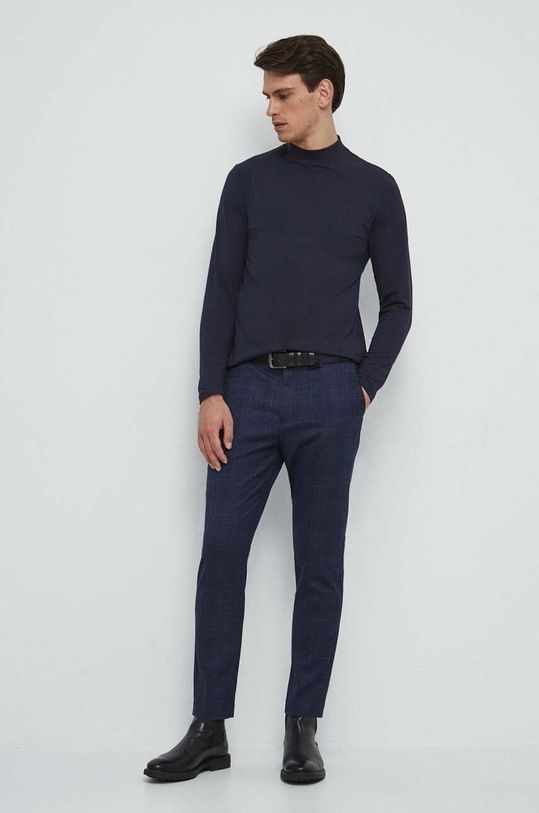 Longsleeve bawełniany męski gładki z domieszką elastanu kolor granatowy RW23.BUM060 granatowy RW23