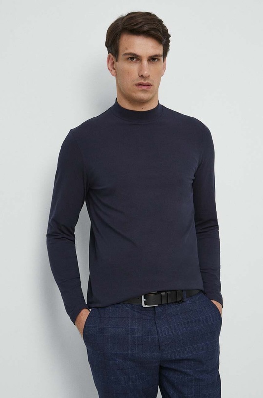Longsleeve bawełniany męski gładki z domieszką elastanu kolor granatowy granatowy RW23.BUM060