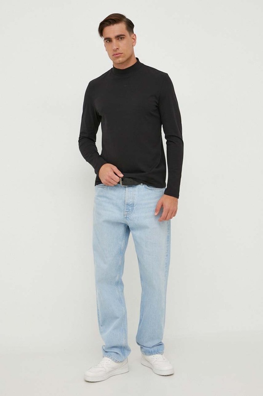 Longsleeve bawełniany męski gładki z domieszką elastanu kolor czarny RW23.BUM060 czarny RW23